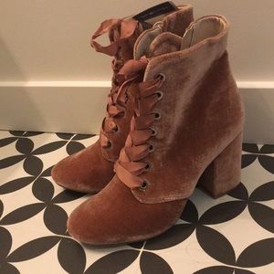 Velvet lace up booties